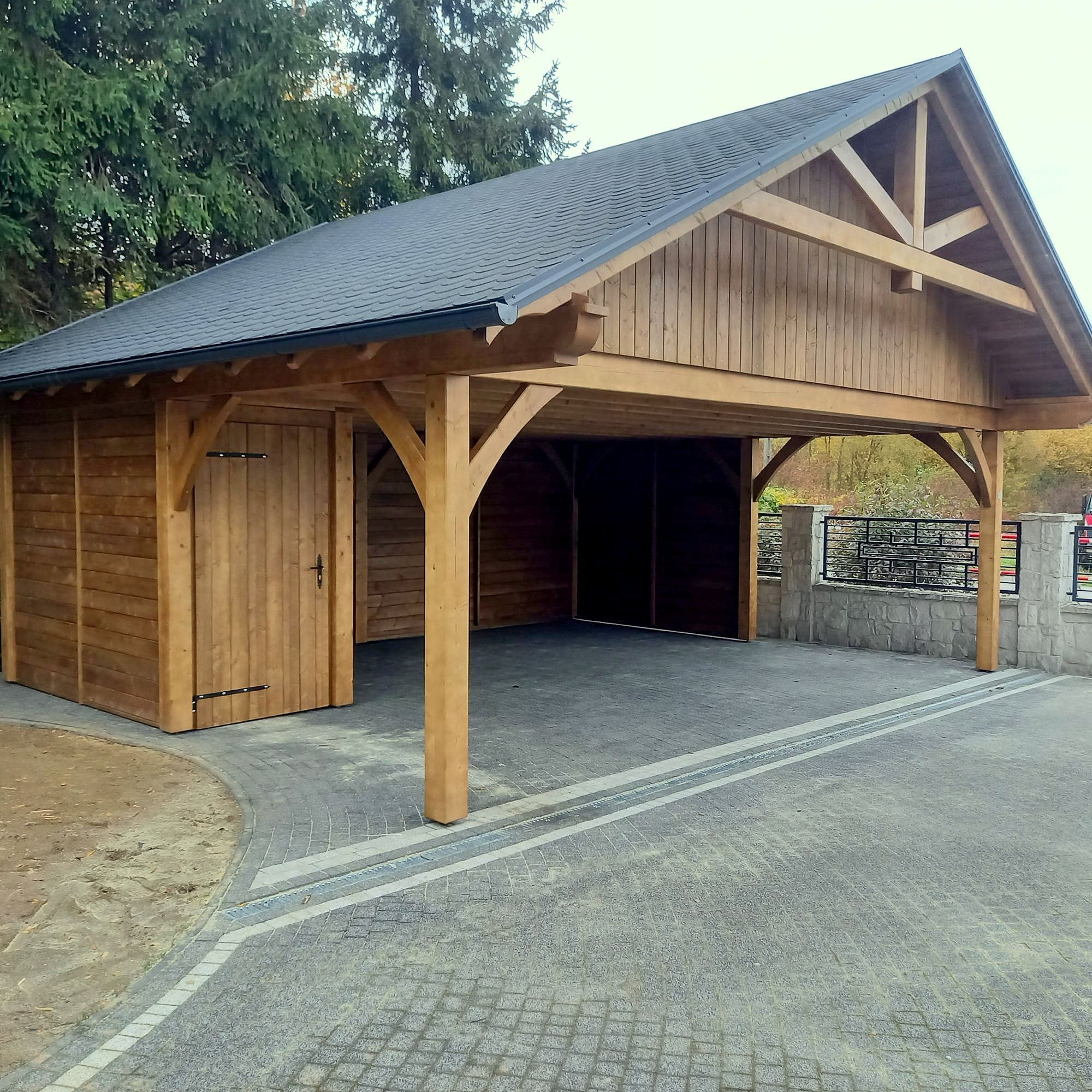 Holzcarport mit Satteldach 5,5 × 7,5, für zwei Autos – Bild 7