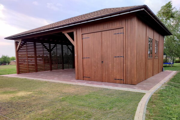 Holzcarport 12x8, Doppelstellplatz mit Abstellraum