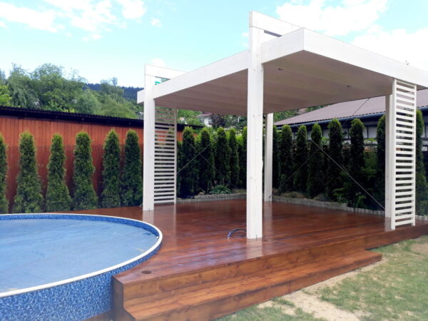 Freistehende Pergola 6×4 m mit geschlossenem Dach – moderne Gartenkonstruktion