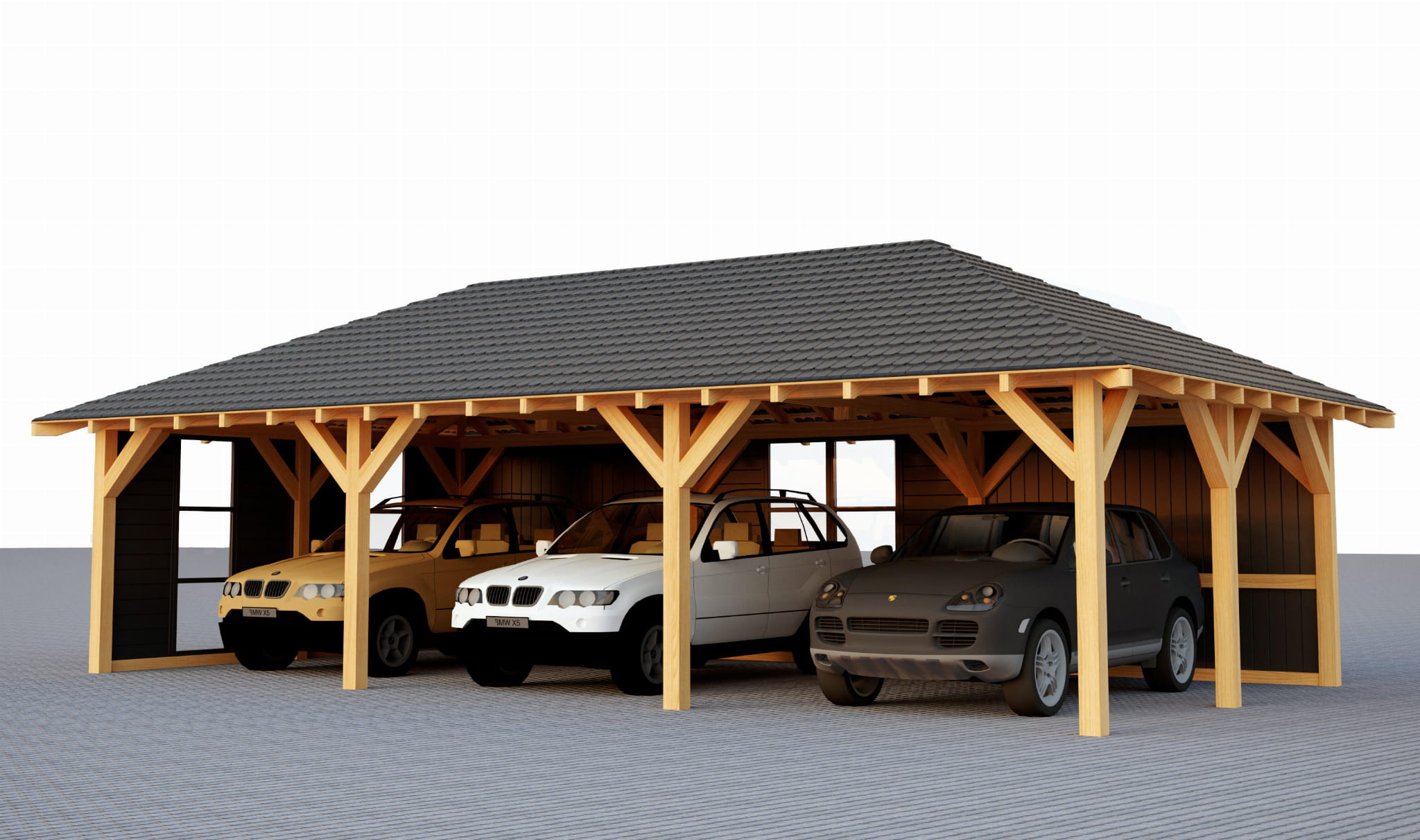 Walmdach-Unterstand 10×5 m mit Wandverkleidung – modern, robust und großzügig aus KVH C24
