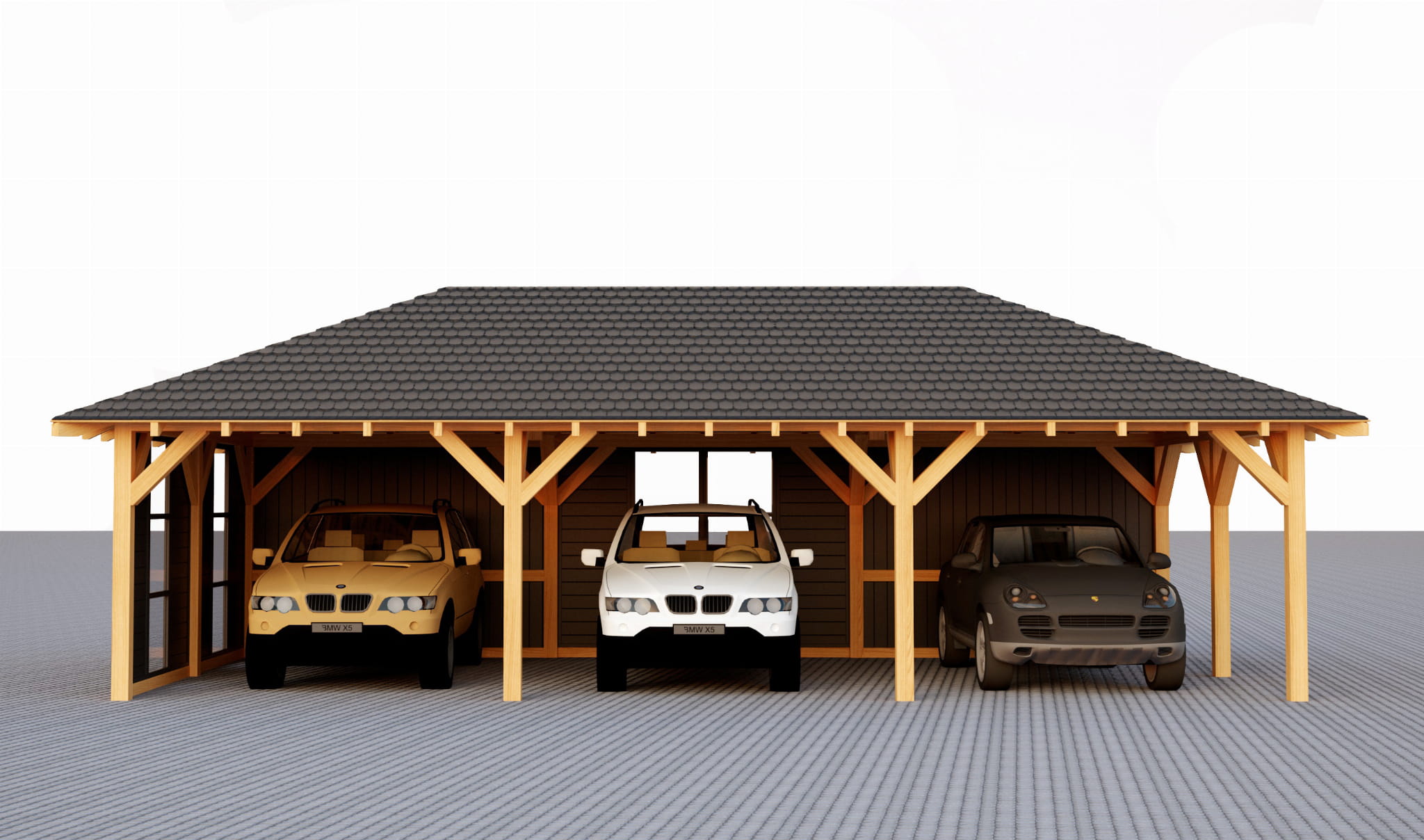 Walmdach-Unterstand 10×5 m mit Wandverkleidung – modern, robust und großzügig aus KVH C24 – Bild 3