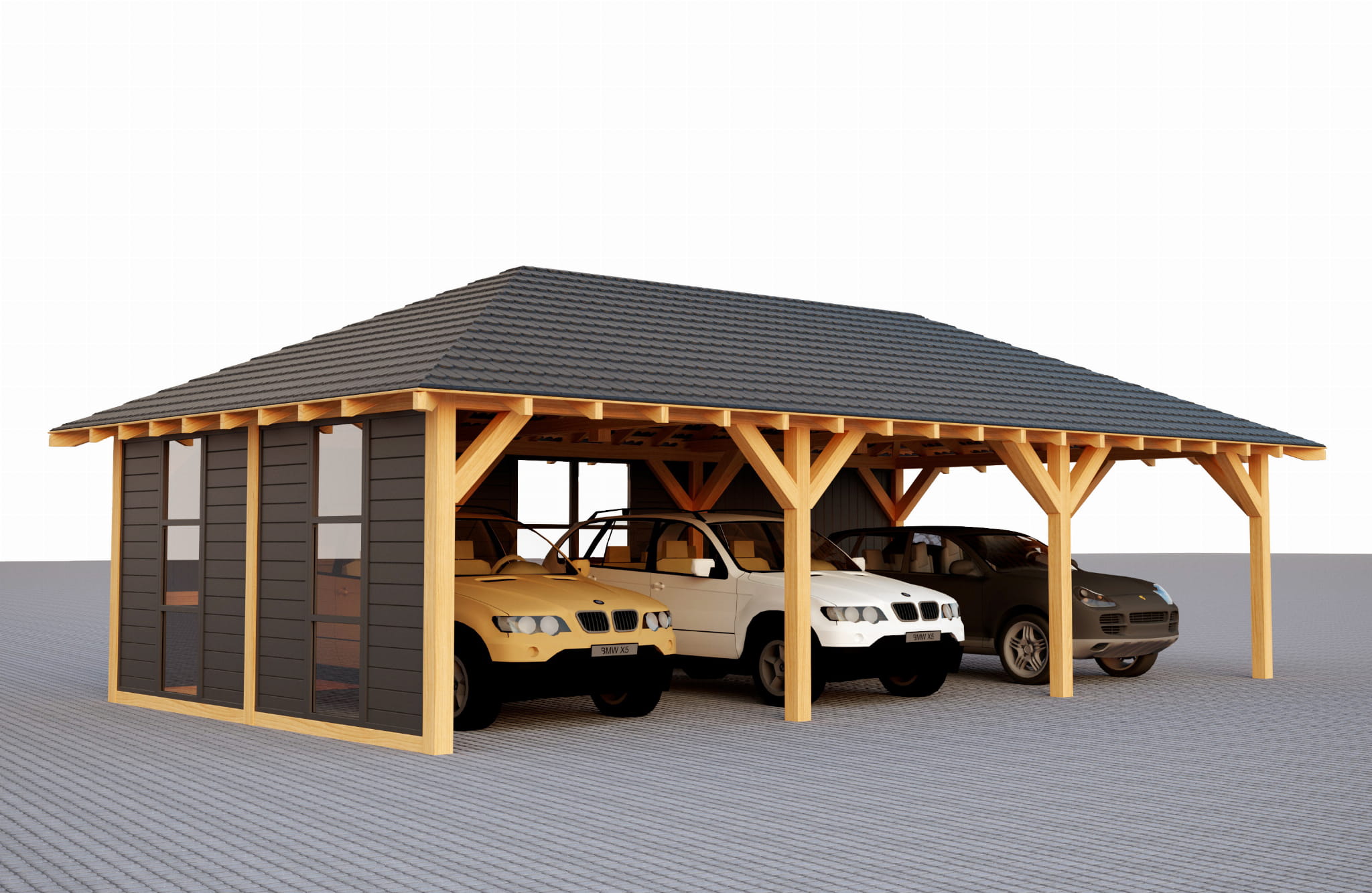 Walmdach-Unterstand 10×5 m mit Wandverkleidung – modern, robust und großzügig aus KVH C24 – Bild 2