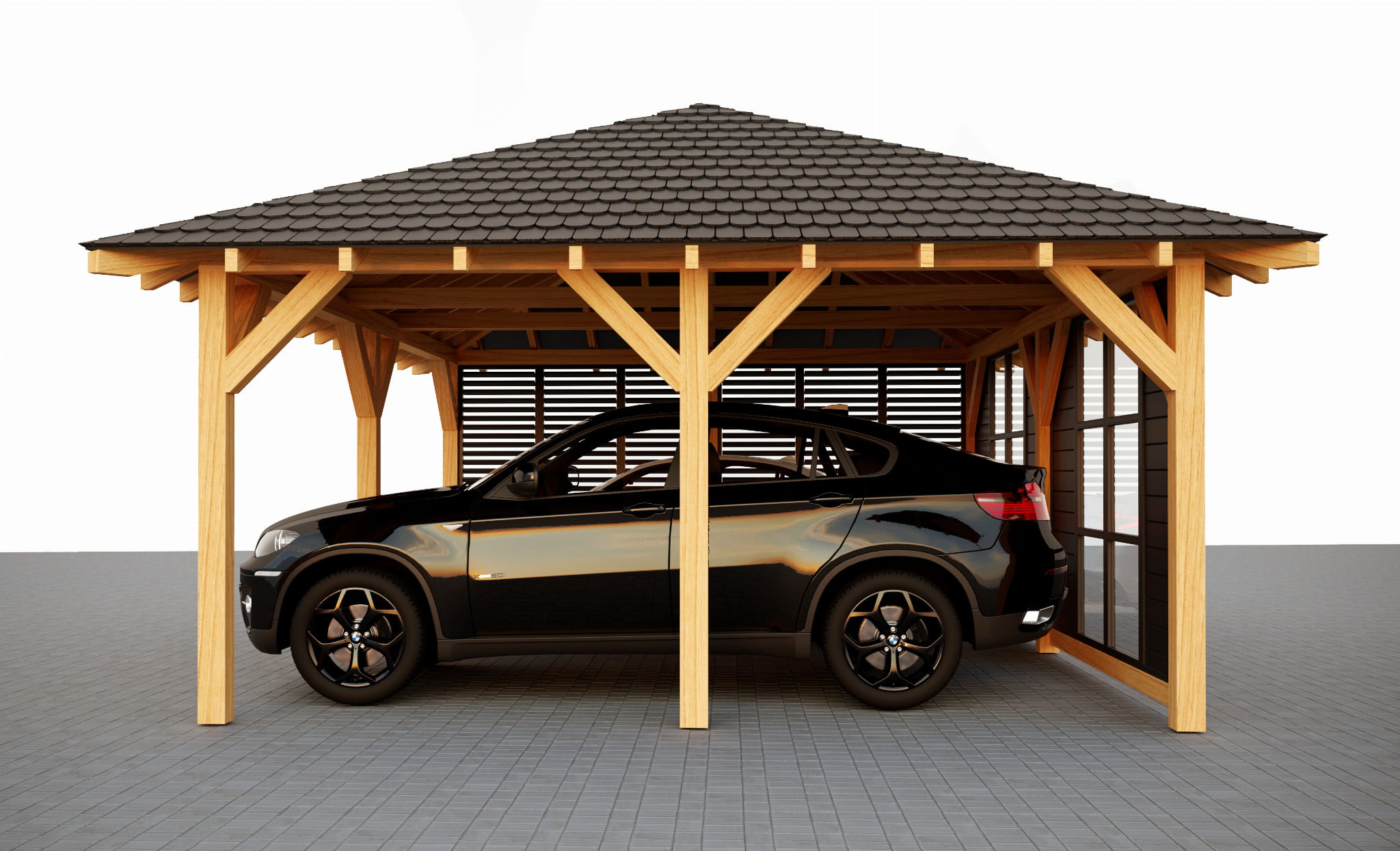 Walmdach-Unterstand 6,5×5 m mit Wandverkleidung – solide, funktional und elegant aus KVH C24 – Bild 2