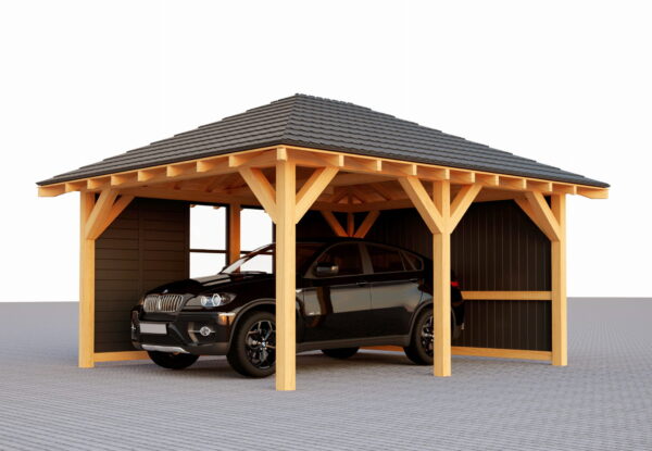 Walmdach-Unterstand 4×5 m mit Wandverkleidung – funktional und elegant